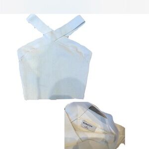 Aritzia Babaton White Ribbed Crop Top